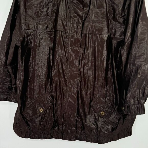 Chicos 3 Womens Size XL Brown iridescent rain Jacket Pockets hidden hood - Picture 5 of 13